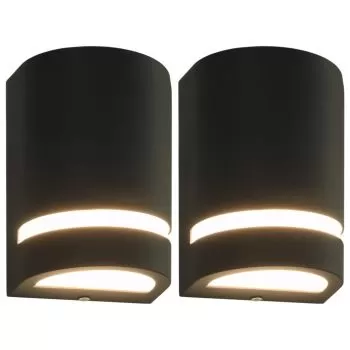 Lampi de perete pentru exterior 2 buc. negru 35 W semirotund, negru, 75 x 95 x 150 mm
