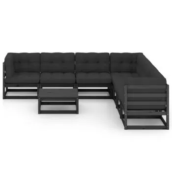Set mobilier de gradina cu perne 8 piese, negru