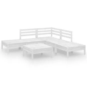 Set mobilier de grădină, 6 piese, alb, lemn masiv de pin