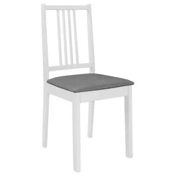 Set 4 bucati scaune de bucatarie cu perne, alb si gri, 40 x 49 x 88.5 cm