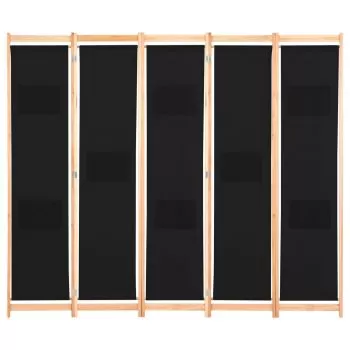 Paravan de camera cu 5 panouri, negru, 200 x 170 x 170 cm