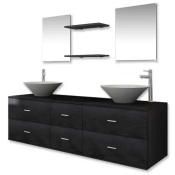 Set mobilier baie 9 piese cu chiuvete si robinete incluse, negru