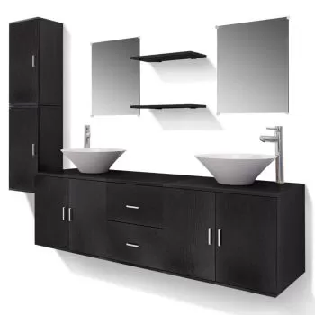 Set mobilier baie 11 piese cu chiuvete si robinete incluse, negru