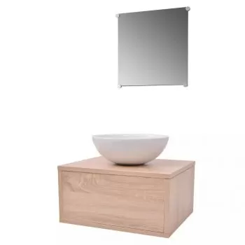 Set mobilier baie format din 3 piese cu chiuveta inclusa, bej