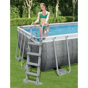 Scara de siguranta piscina cu 4 trepte Flowclear, gri, 122 cm