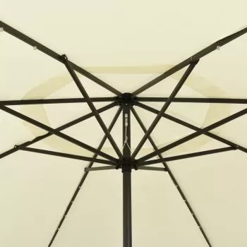Umbrelă de soare exterior, LED-uri & stâlp metal nisipiu 400 cm