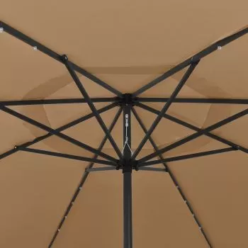 Umbrelă de soare exterior, LED-uri&stâlp metal gri taupe 400 cm