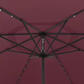 Umbrelă soare exterior, LED-uri & stâlp metal roșu bordo 400 cm