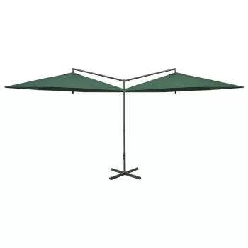 Umbrelă de soare dublă cu stâlp din oțel, verde, 600 cm
