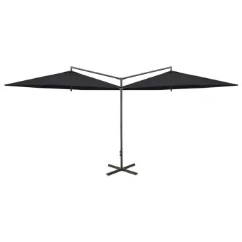 Umbrelă de soare dublă cu stâlp din oțel, negru, 600 cm