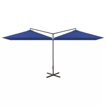 Umbrelă de soare dublă cu stâlp oțel, albastru azur, 600x300 cm