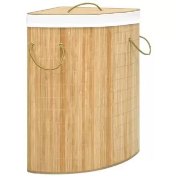 Cos de rufe din bambus de colt, maro deschis, 52.3 x 37 x 65 cm