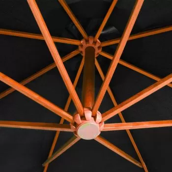 Umbrelă suspendată cu stâlp, negru, 3,5x2,9 m, lemn masiv brad