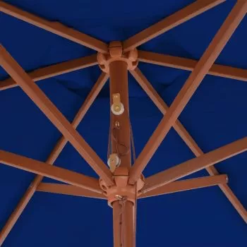 Umbrelă de soare exterior cu stâlp din lemn, albastru, 270 cm