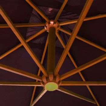 Umbrelă suspendată cu stâlp, roșu bordo, 3x3 m, lemn masiv brad