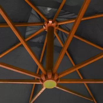 Umbrelă suspendată cu stâlp, antracit, 3x3 m, lemn masiv brad