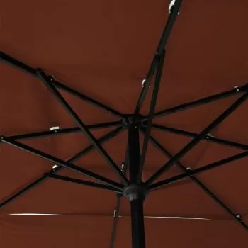 Umbrelă de soare 3 niveluri, stâlp aluminiu cărămiziu 2,5x2,5 m