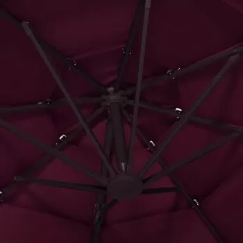 Umbrelă de soare 4 niveluri, stâlp aluminiu, roșu bordo, 3x3 m