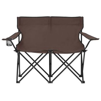Scaun de camping pliabil, 2 locuri, gri taupe, oțel și textil