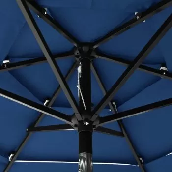 Umbrelă de soare 3 niveluri, stâlp de aluminiu, azuriu, 2 m
