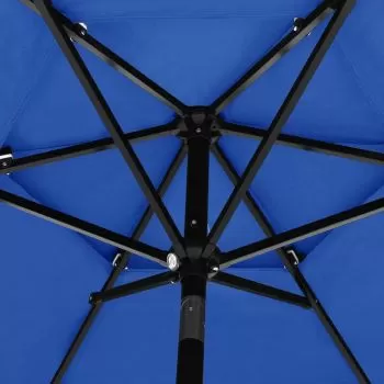 Umbrelă de soare 3 niveluri, stâlp de aluminiu, azuriu, 2,5 m