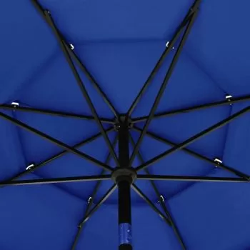 Umbrelă de soare 3 niveluri, stâlp de aluminiu, azuriu, 3,5 m