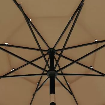 Umbrelă de soare 3 niveluri, stâlp aluminiu, gri taupe, 3,5 m