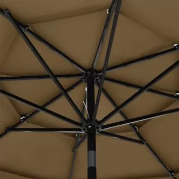 Umbrelă de soare 3 niveluri, stâlp aluminiu, gri taupe, 3 m