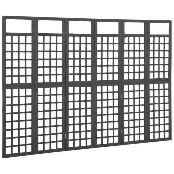 Separator camera cu 6 panouri negru 242.5x180 cm nuiele lemn brad, negru, 242,5 x 180 cm