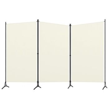 Paravan de cameră cu 3 panouri, alb crem, 260 x 180 cm