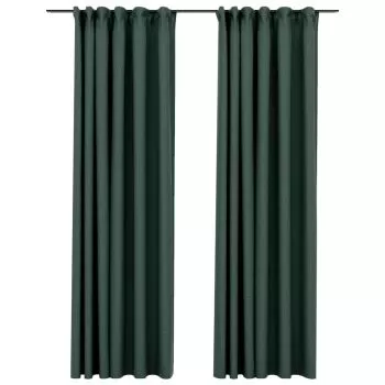 Set 2 bucati perdele opace aspect panza, verde, 140 x 225 cm