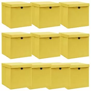 Set 10 bucati cutii depozitare cu capac, galben