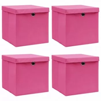 Set 4 bucati cutii depozitare cu capace, roz