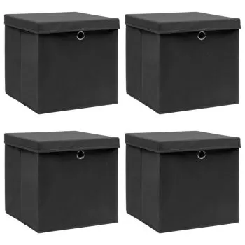 Set 4 bucati cutii depozitare cu capace, negru