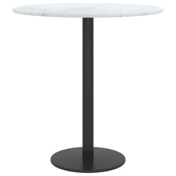 Blat masă, alb, Ø40x0,8 cm, sticlă securizată, design marmură