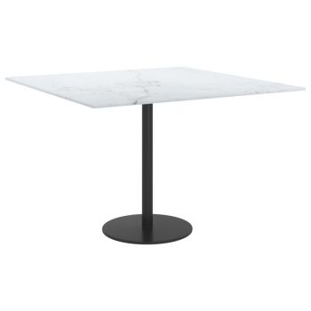Blat masă alb 60x60cm 6mm sticlă securizată, design de marmură