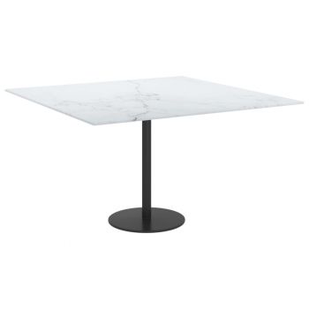Blat masă alb 70x70 cm 6 mm sticlă securizată design marmură