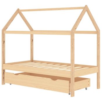 Cadru pat pentru copii, cu un sertar, 80x160 cm, lemn masiv pin