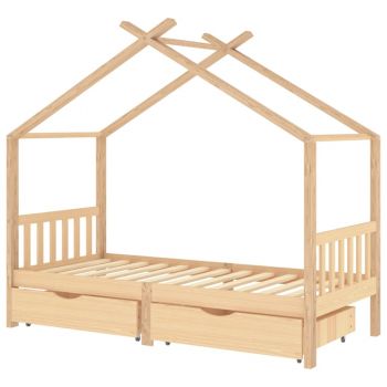 Cadru de pat de copii, cu sertare, 90x200 cm, lemn masiv de pin