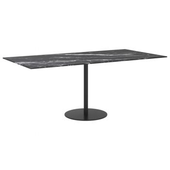 Blat masă negru 100x50 cm 6 mm sticlă securizată design marmură