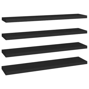Rafturi de perete suspendate 4 buc. negru 120x23.5x3.8 cm MDF, negru, 120 x 23.5 x 3.8 cm