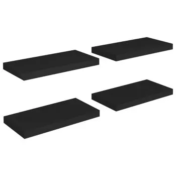 Set 4 bucati rafturi de perete suspendate, negru, 50 x 23 x 3.8 cm