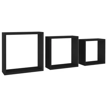 Set 3 bucati rafturi cub de perete, negru, 30 x 10 x 30 cm