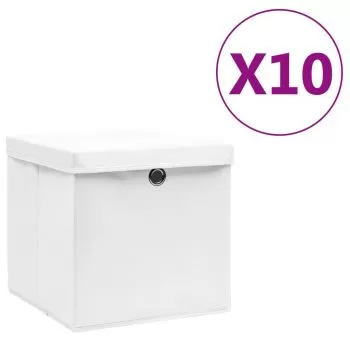 Set 10 bucati cutii de depozitare cu capac, alb