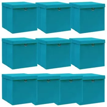 Set 10 bucati cutii depozitare cu capace, albastru bebelus cu capace