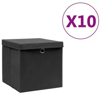 Set 10 bucati cutii de depozitare cu capac, negru