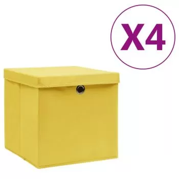 Set 4 bucati cutii depozitare cu capac, galben