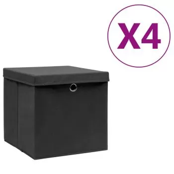 Set 4 bucati cutii depozitare cu capac, negru