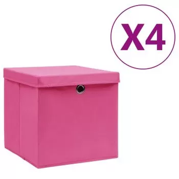 Set 4 bucati cutii depozitare cu capac, roz