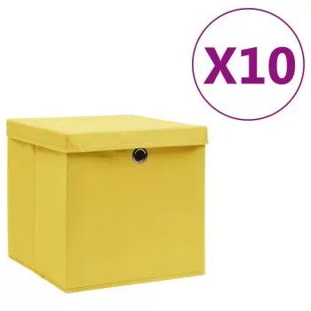 Set 10 bucati cutii de depozitare cu capac, galben